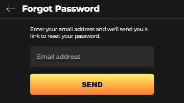 The ReefSpins forgot password panel with the email field