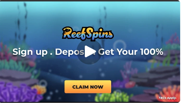 The ReefSpins sign up, deposit and 100% match steps as the operator presents them