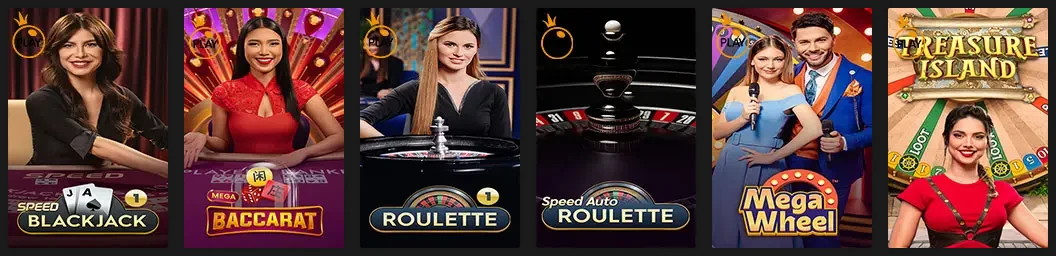 A row of live dealer tables in the ReefSpins lobby